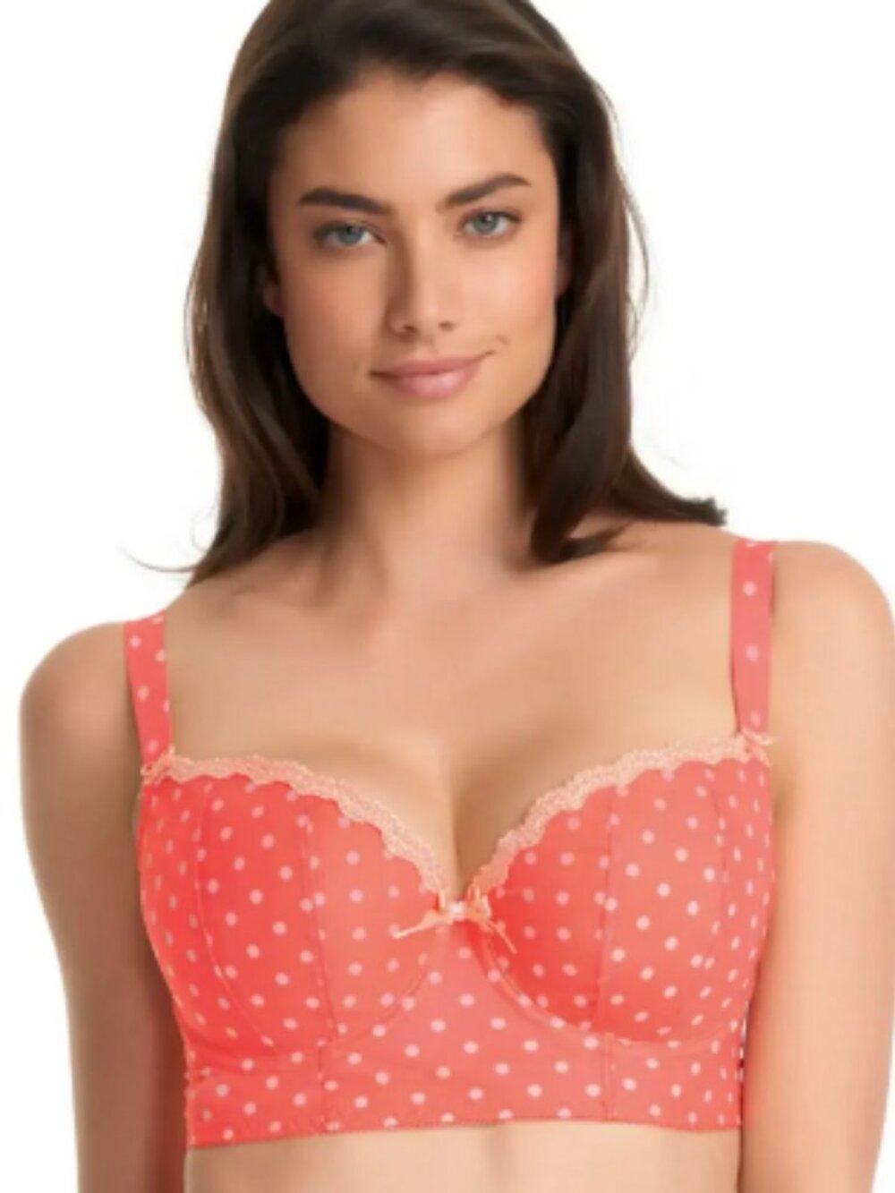 Freya Patsy AA1222 Coral Polka Dot Longline Underwire Padded Bra 36FF